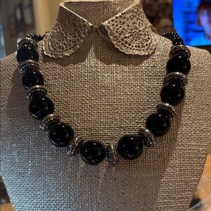 Elegant Black and Silver Beaded Necklace